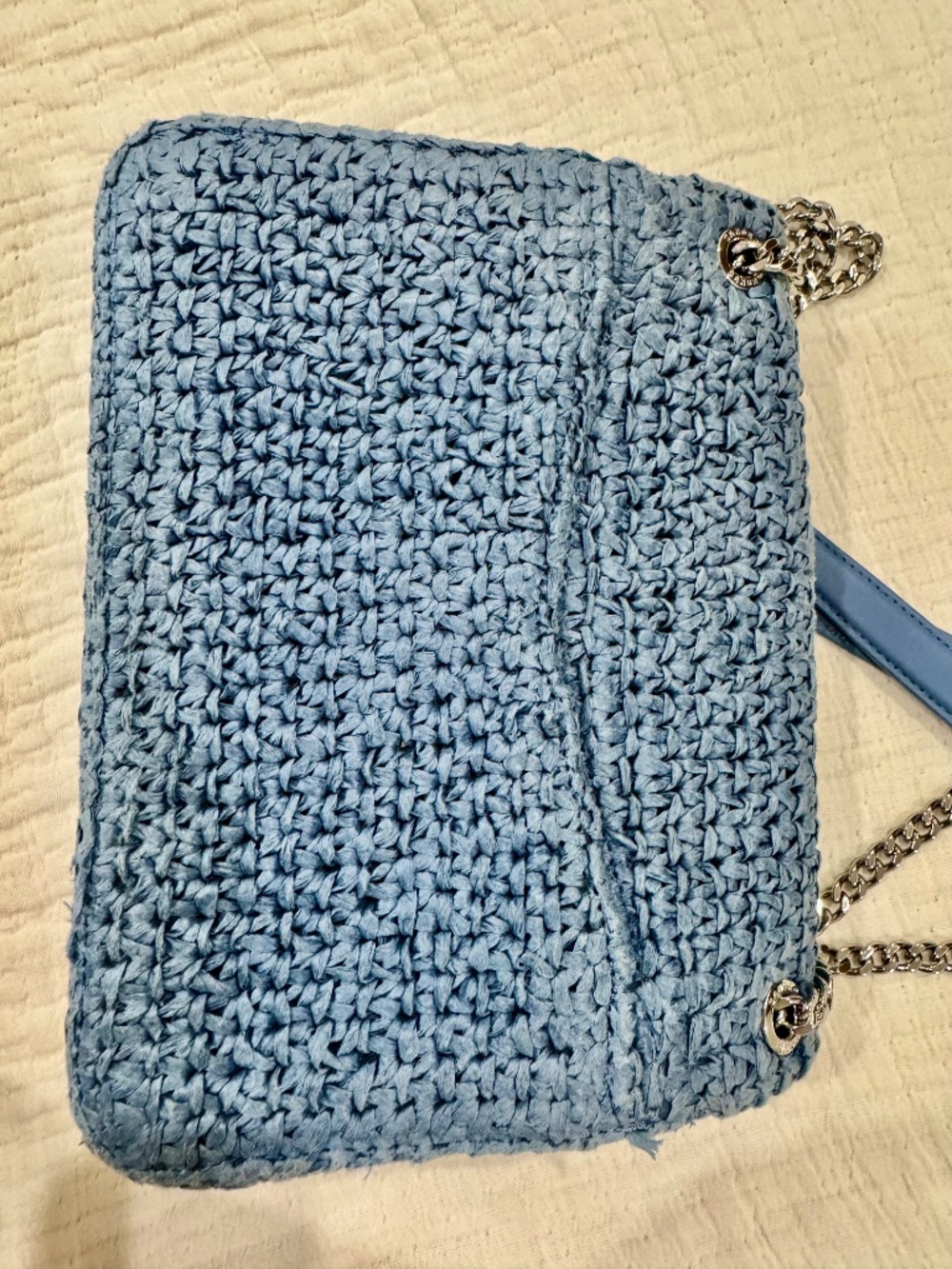 Sandro Raffia YZA Blue Woven Shoulder Bag with Chain Strap - Picture 5 of 8
